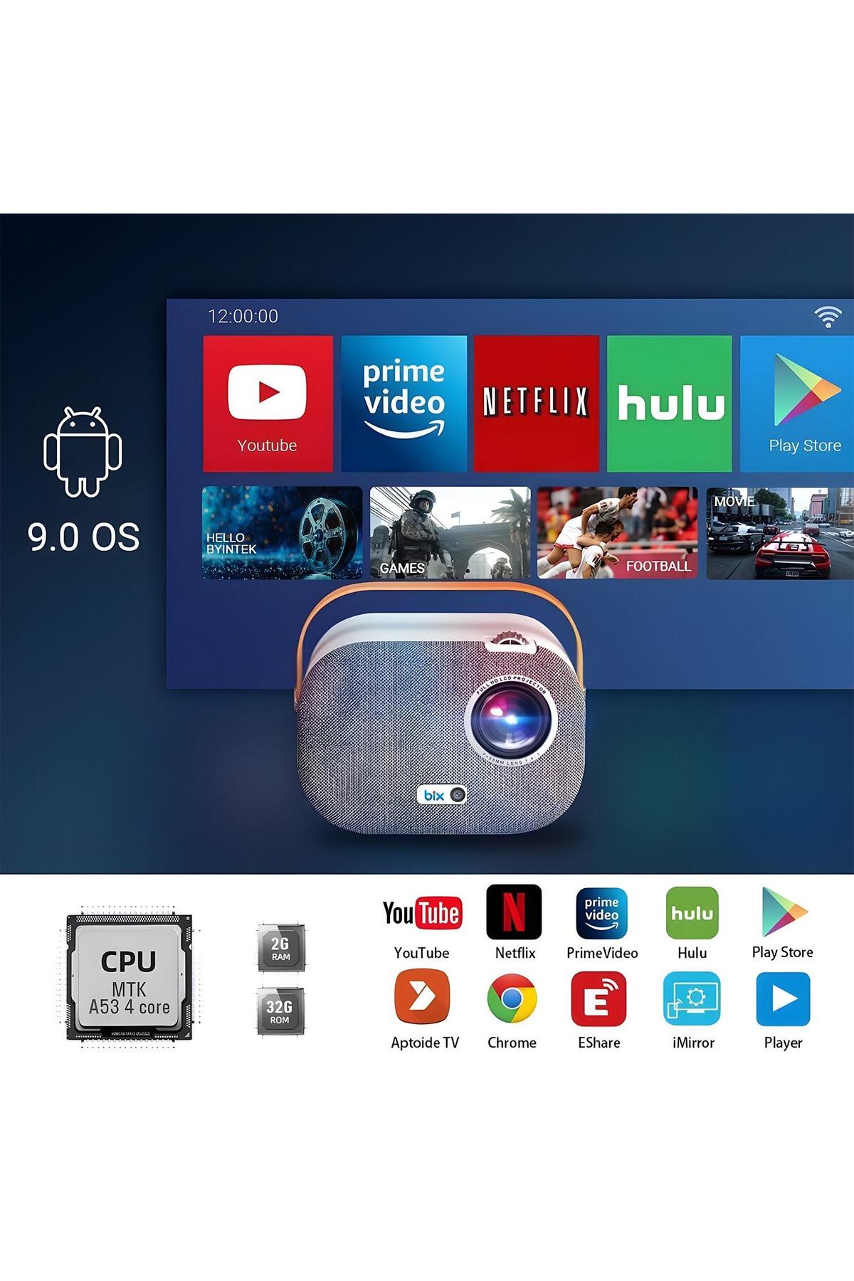 Vega Iı Android Projeksiyon Cihazı Full Hd 1920 1080 4k Desteği 200 Ansı Lümen Wifi Bluetooth Uyumlu