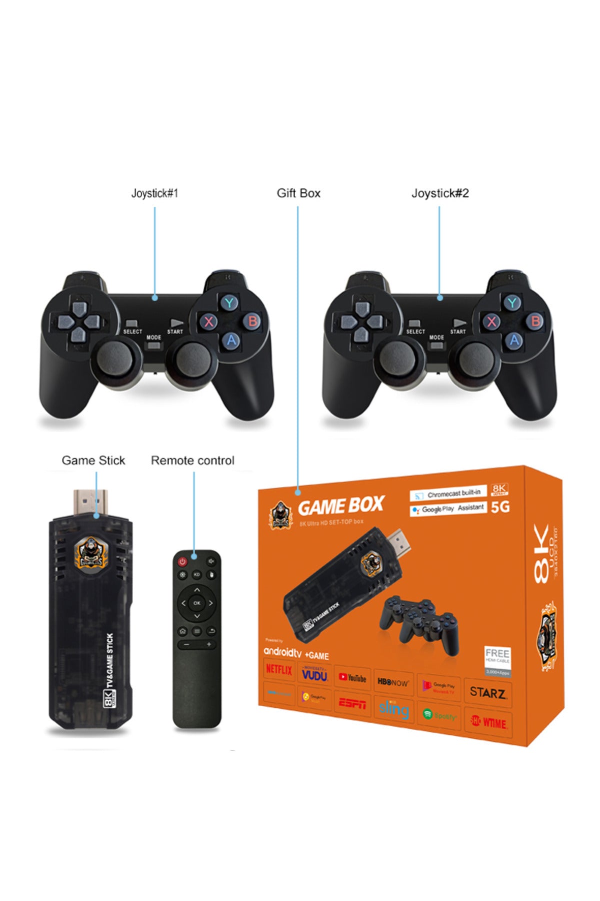 X8 Hdmı 4k Stick 64gb 10.000 Oyunlu Android Retro Tv Oyun Konsolu