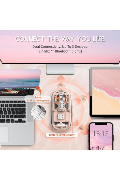 M133 Şeffaf Kablosuz Bluetooth Mouse Üç Modlu Sessiz Şarj Edilebilir