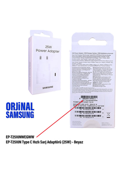 25W Süper Hızlı Type-C Şarj Aleti  Samsung EP-T2510N (Samsung Türkiye Garantili)