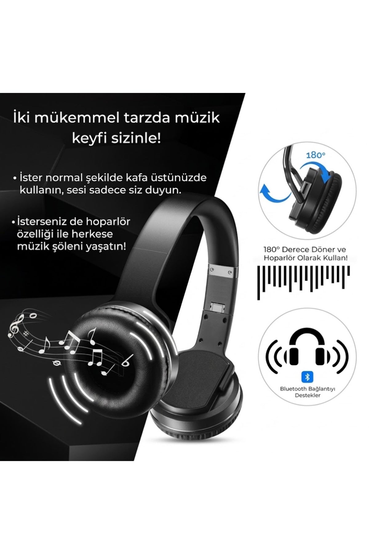 Höparlör Özellikli Kulaküstü Bluetooth Kulaklık - BH-1