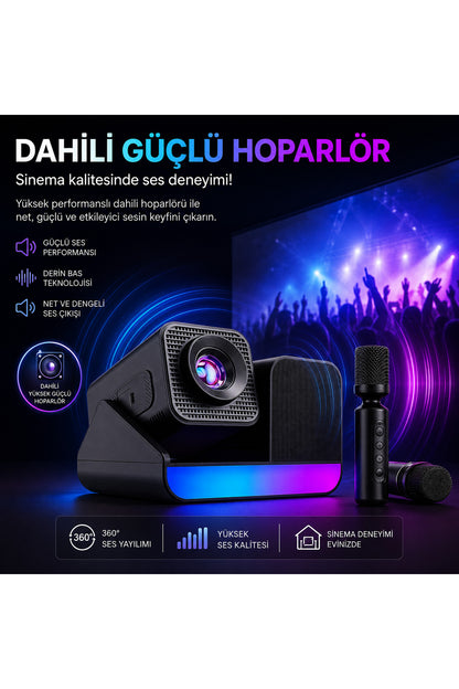 HP-SP01 Edition Projeksiyon Speaker Mikrofon 3in1 Taşınabilir Android 11 Akıllı Sinema 1GBRam 8GBRom