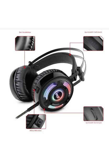 Pg-r008 Ps4-ps5-nintendo Switch-xbox Uyumlu Pc Led Oyuncu Kulaklığı Siyah