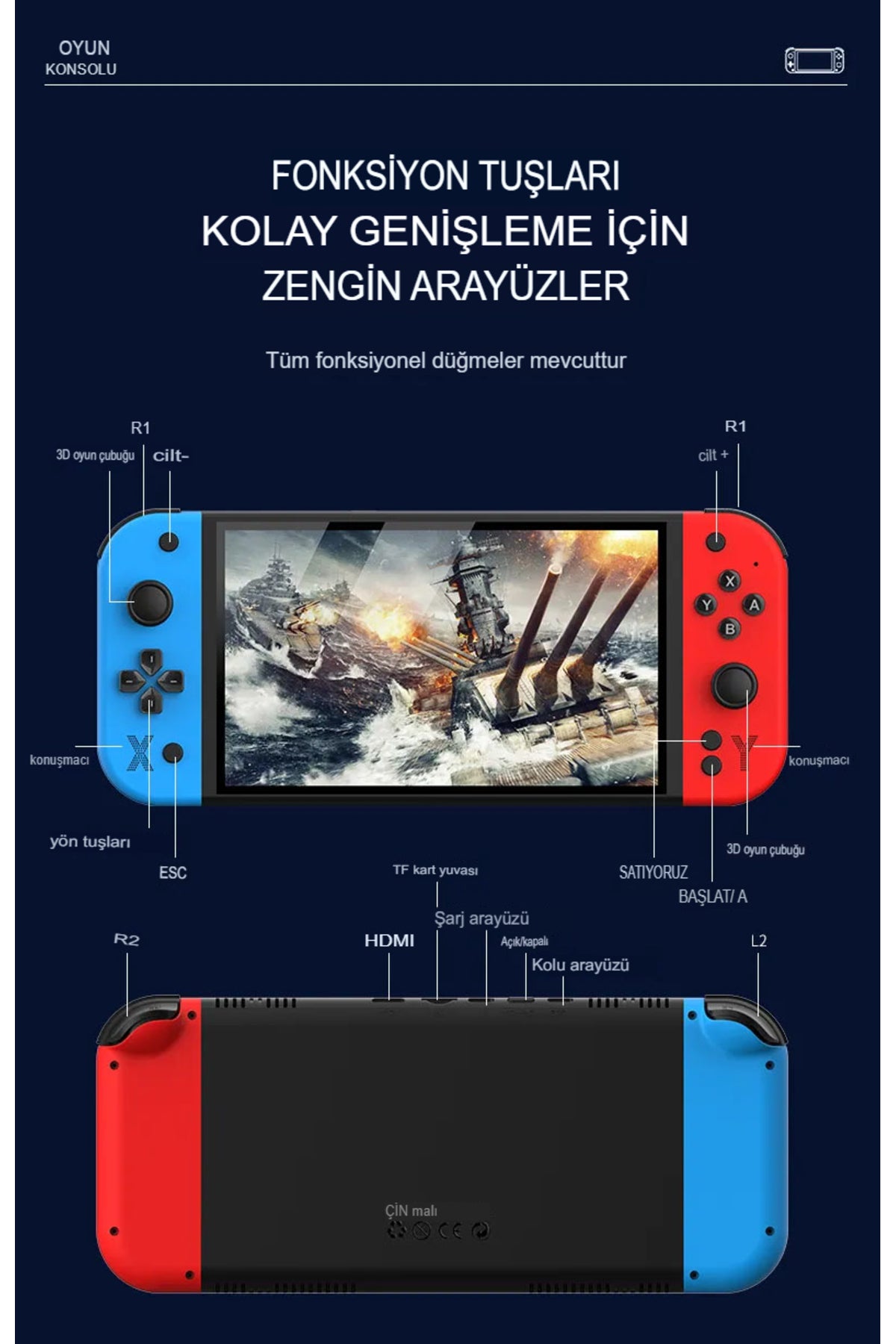G90 7 İnç IPS HD Ekran Oyun Konsolu Linux İşletim ve Çoklu Sistem Emülatörü Arcade Oyun Konsolu