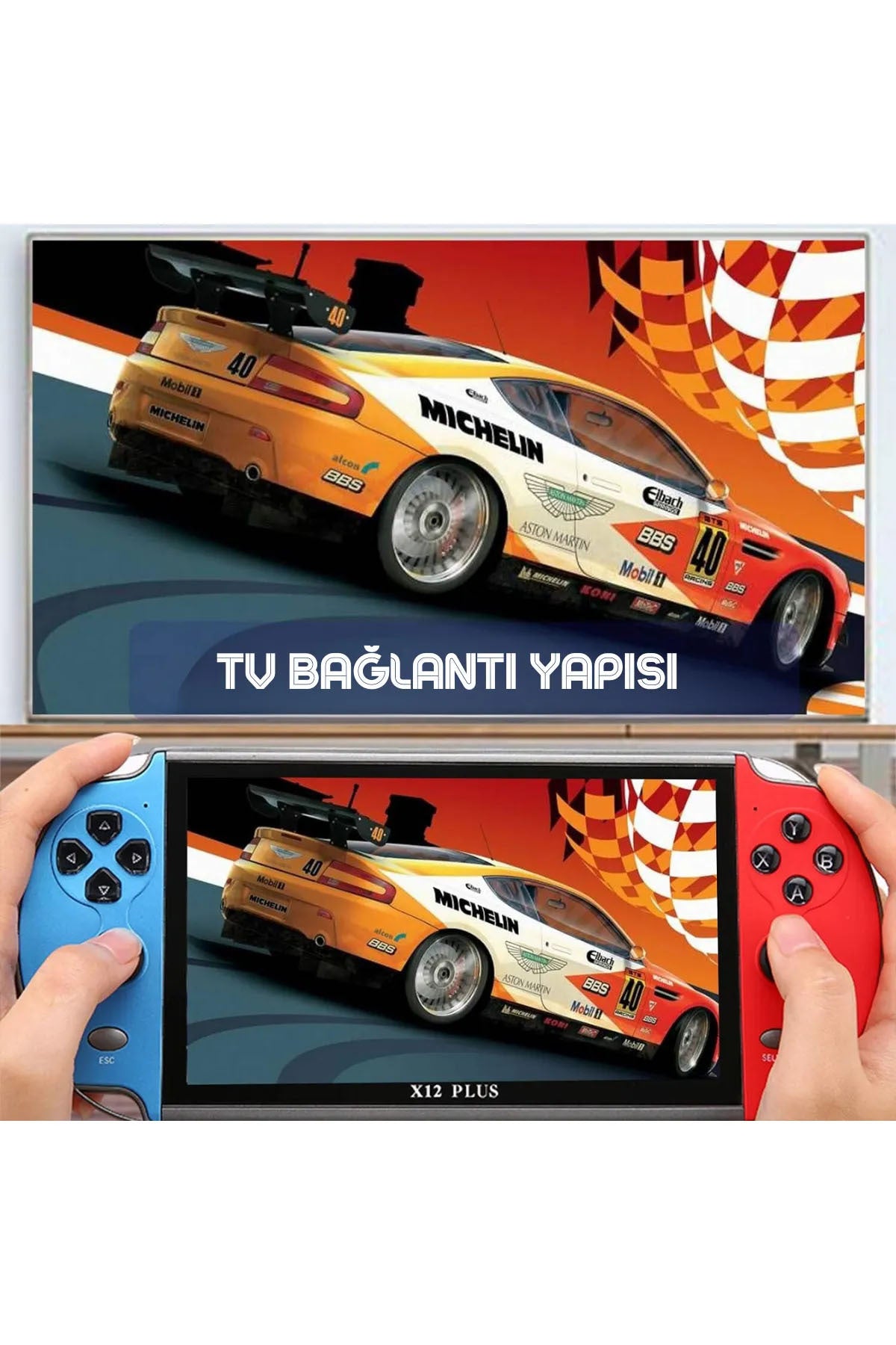 X12 Plus 7'inç Uyumlu Lcd Hd Ekran Tv Out 10000+ Oyunlu Arcade Retro Oyun Konsolu Siyah