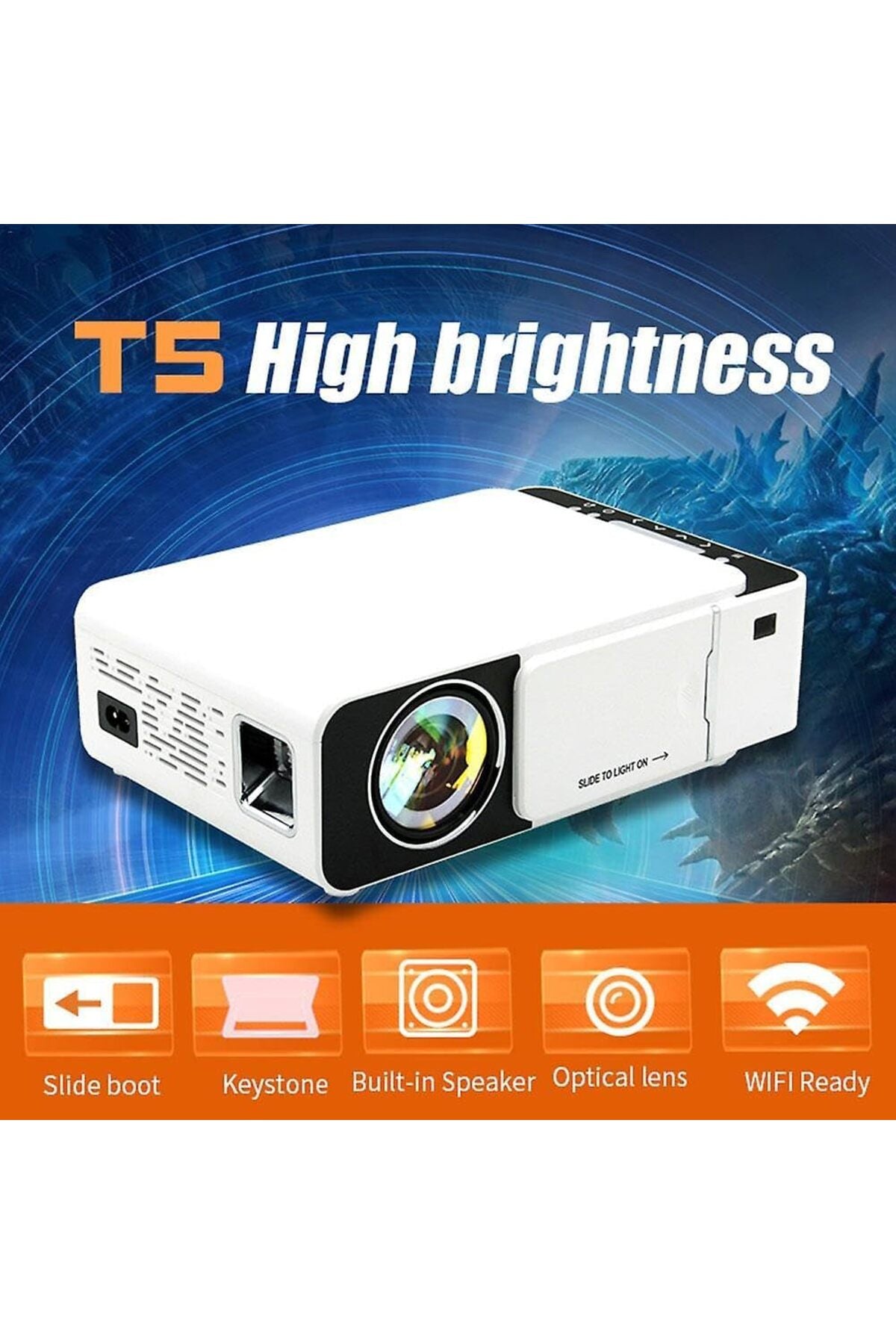 T5 1080p 4K Full HD Wifi USB/AV/HDMI/SCREENCAST Uyumlu Taşınabilir Projektör