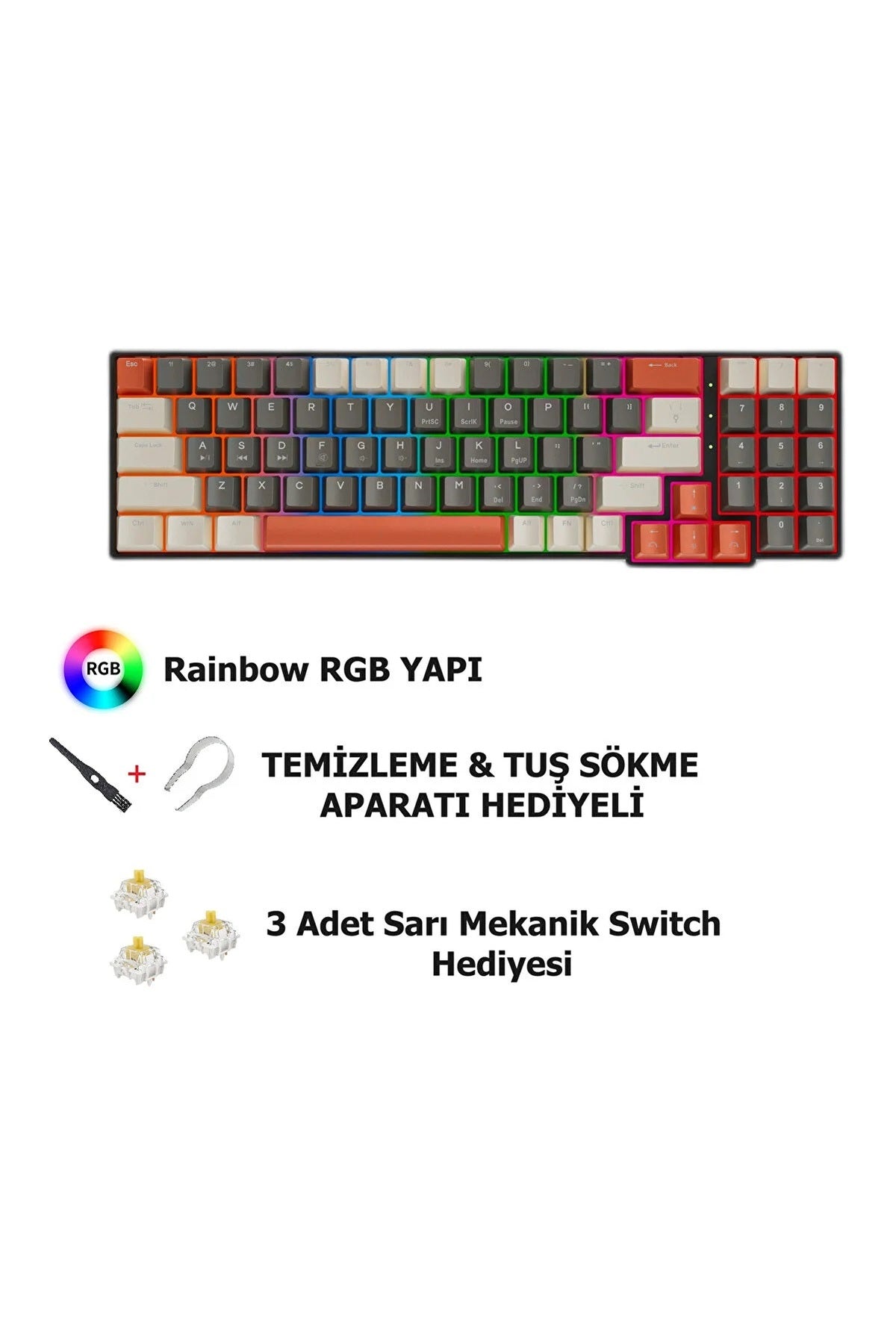 Leaven K780 Çıkarılabilir Kablolu RGB Hot Swap AntiGhosting Mekanik Oyuncu Klavye
