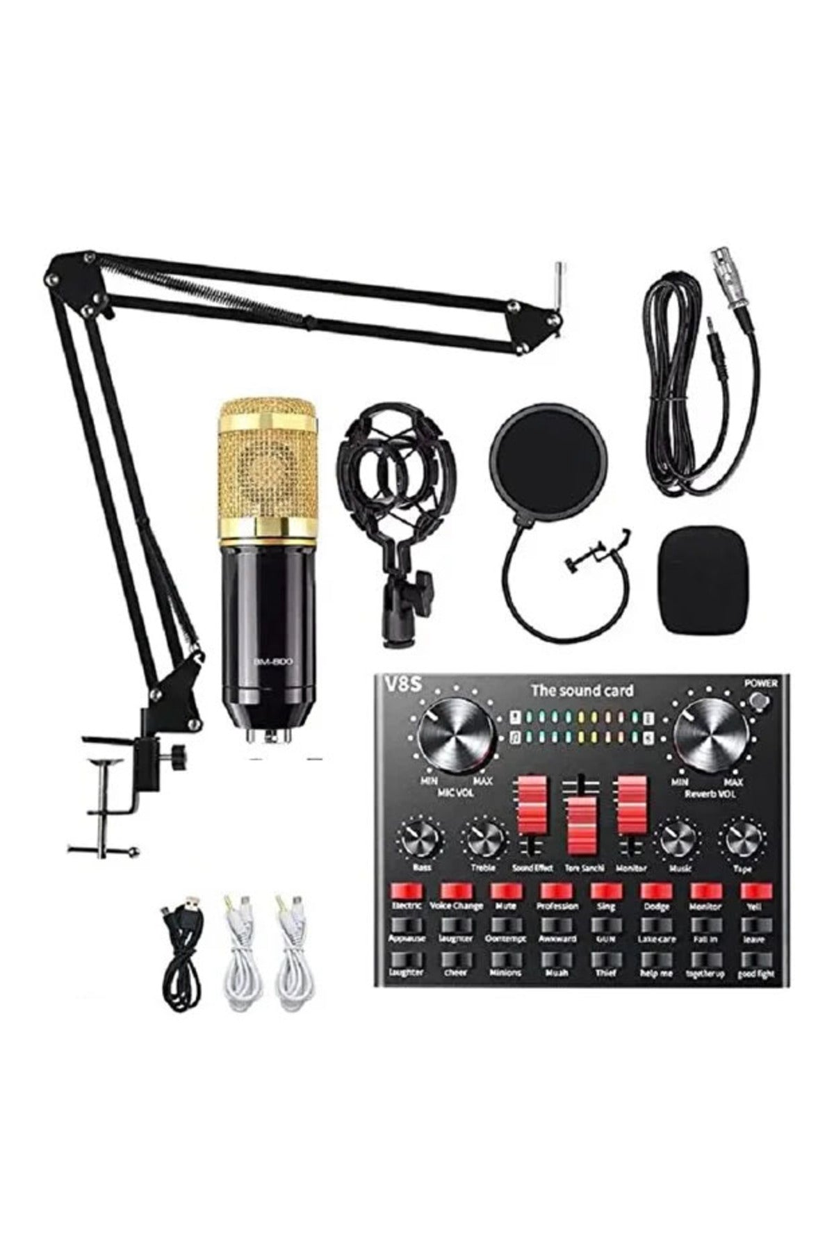Bm800 Filtreli Condenser Mikrofon V8s Ses Kartı Ve Standlı Set