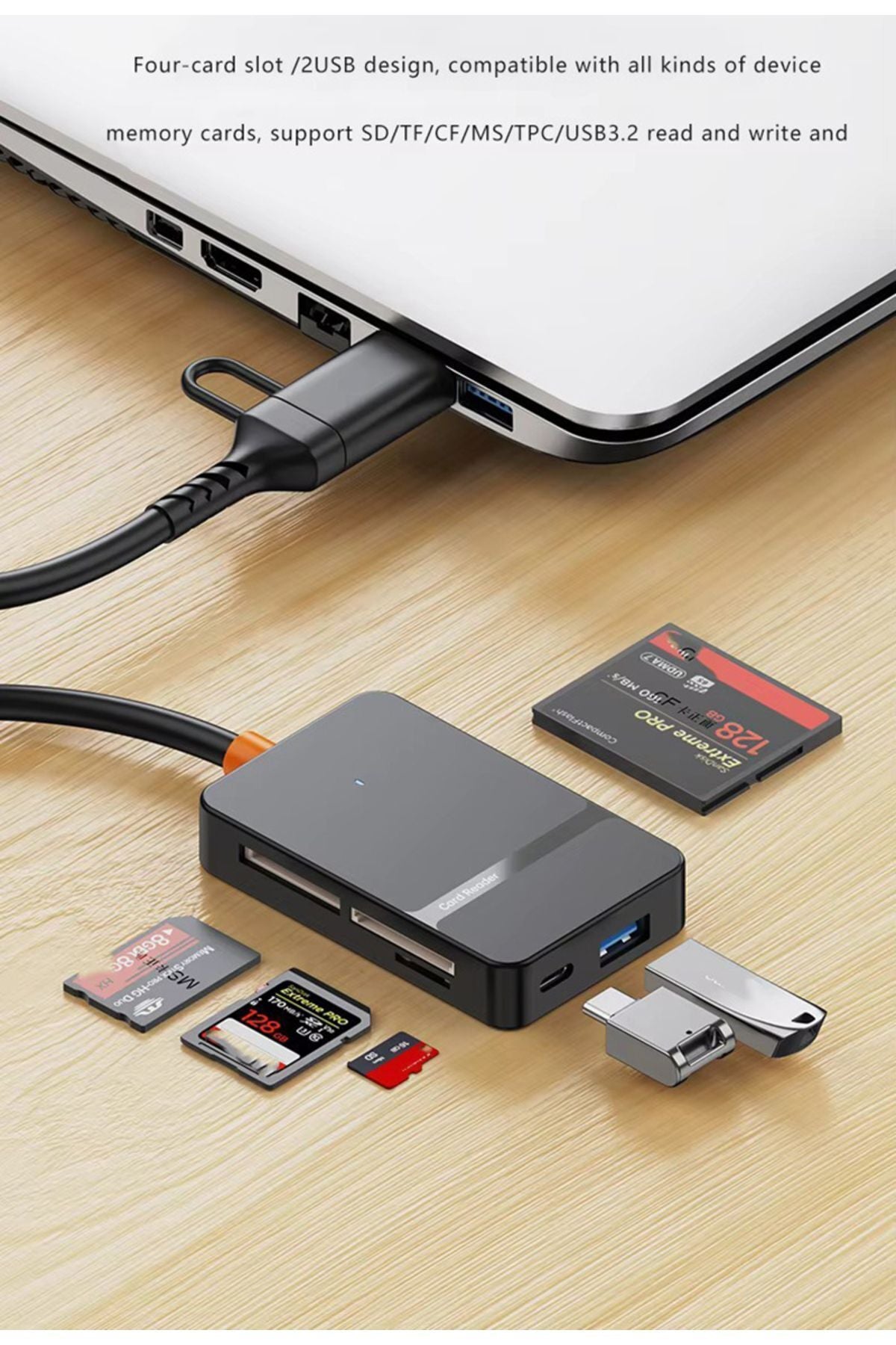 Ads-316 Usb-c + Usb 8 Port Ms Cf Tf/sd Dhc Sdxc Kamera Kart Tak Çalıştır Kart Okuyucu HDMI