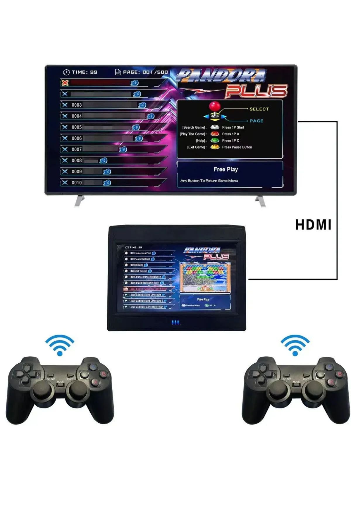 Pandora 10inç Hd Lcd Ekranlı 20000 Oyunlu Kablosuz Çift Kol Retro Arcade Şarjlı Oyun Konsolu Siyah