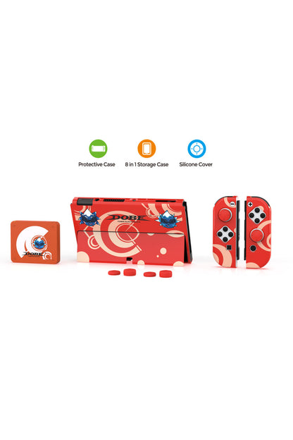 Switch Oled 3in1 Standlı Rnkli Kılıf Analog Yükseltici Ve Koruyucu Kart Kutusu Kırmızı