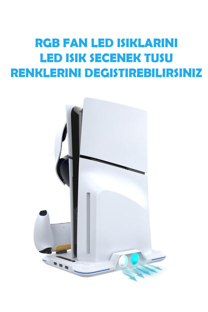 İpega P5S020W PS5 Slim Disk/PS5 Slim Dijital Uyumlu RGB Soğutucu Fanlı Stand