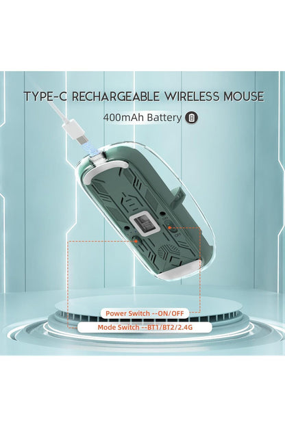 M133 Şeffaf Kablosuz Bluetooth Mouse Üç Modlu Sessiz Şarj Edilebilir