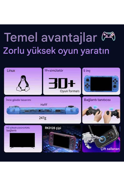 RG50XX Retro Oyun Konsolu,5 İnç HD IPS Ekran,Çift Joystick,64GB Kart,Linux Sistem,HD TV Out Konsol