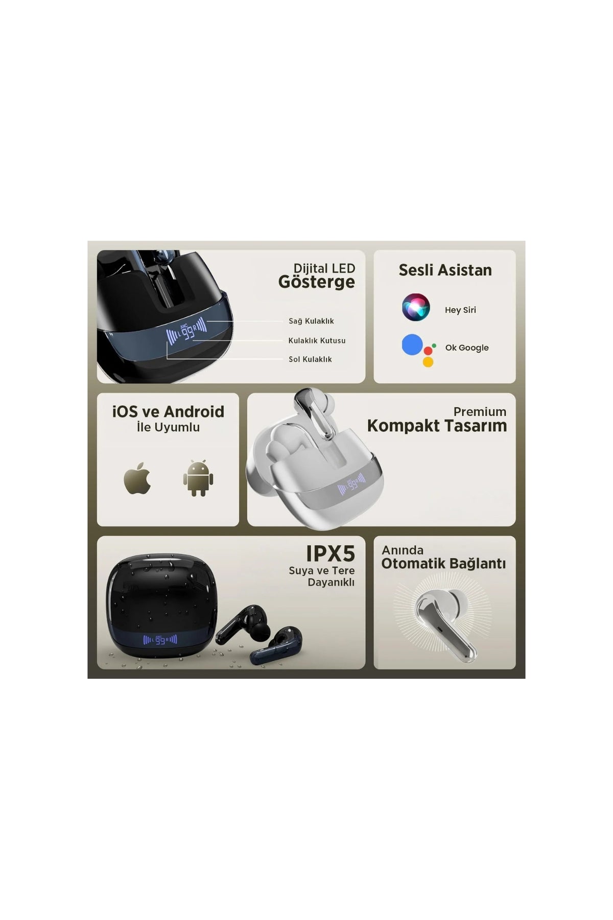 Bix TWX Soundcraft ANC ENC Bluetooth 5.4 TWS Kablosuz Kulak içi Kulaklık Beyaz