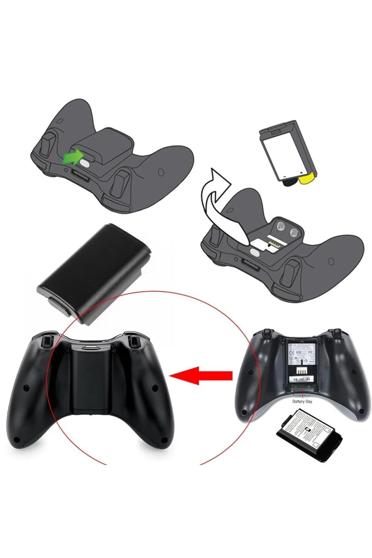 Xbox 360 Oyuncu Kolu Pil Kapağı Yuvası Siyah- 2adet