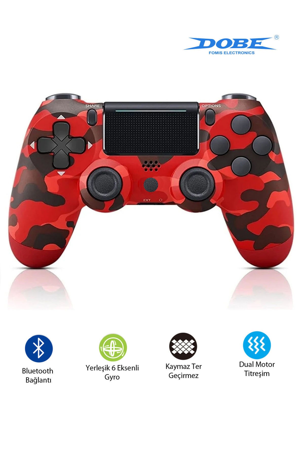 Ps4-pc-android Box-android-Apple Uyumlu iOS Telefon Tablet Titreşimli Bluetooth Oyun Kolu Kamo Kırmızı