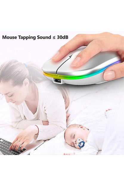 Rgb Ledli Şarj Edilebilir Sessiz Tıklamalı Ergonomik Çift Modlu Kablosuz Bluetooth Mouse Gtx Çok Renkli