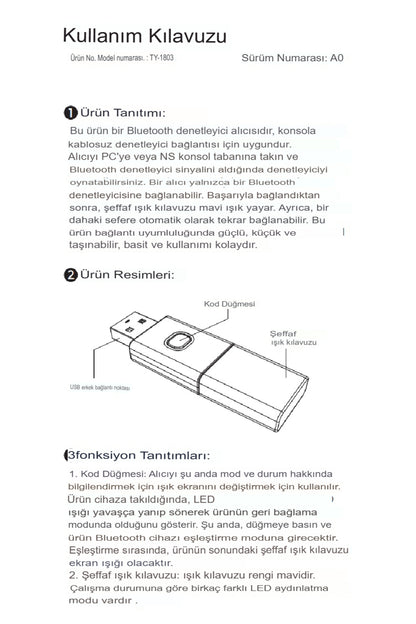 Android Tv/tv Xbox/pc/nintendo Switch Uyumlu Kablosuz Joystick Bluetooth V5.0 Usb Bağlantı Aparatı