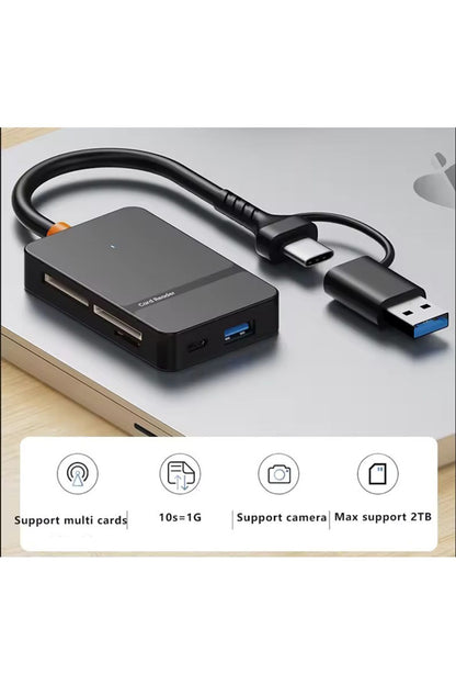 Ads-316 Usb-c + Usb 8 Port Ms Cf Tf/sd Dhc Sdxc Kamera Kart Tak Çalıştır Kart Okuyucu HDMI