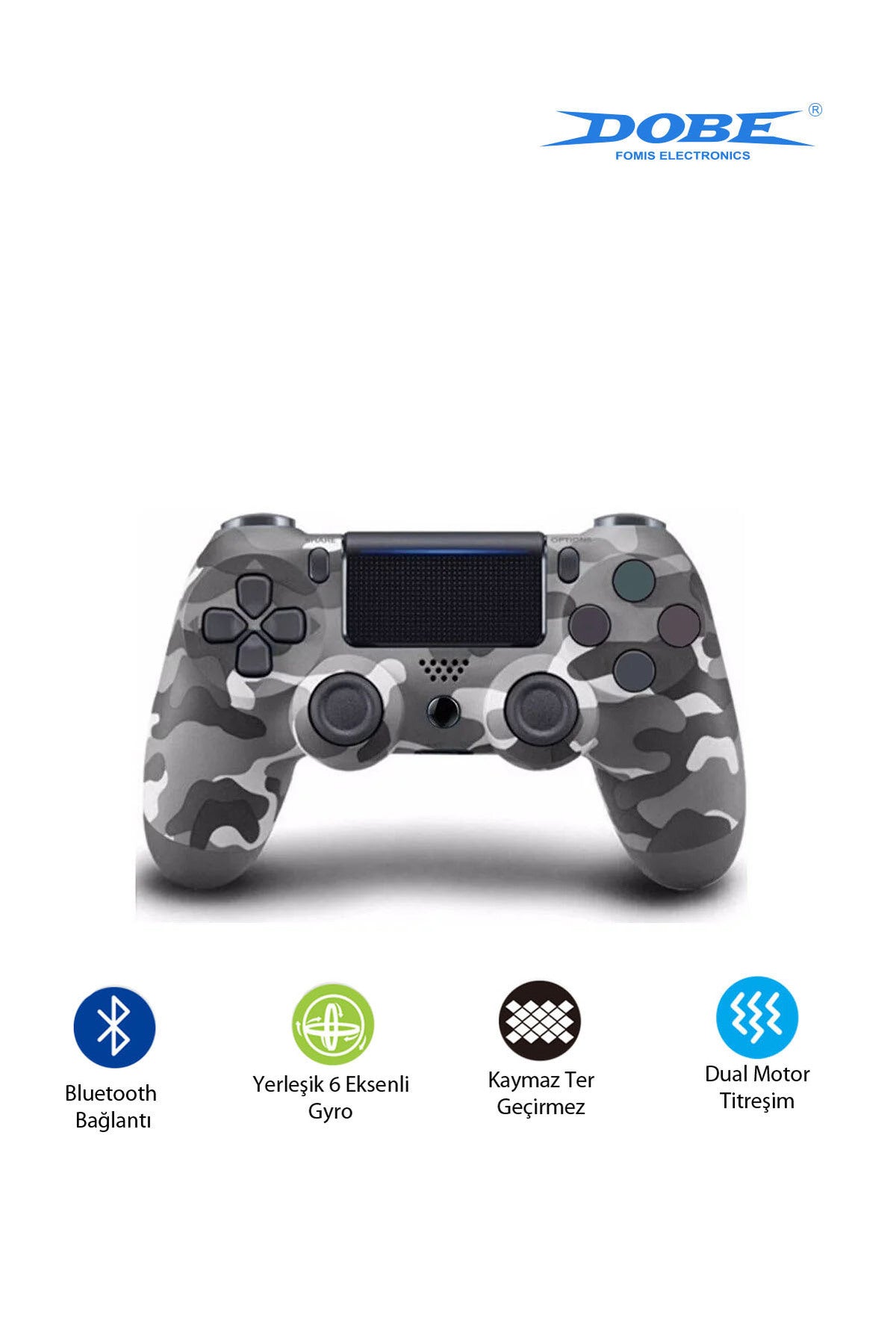 Ps4-pc-android Box-android-Apple Uyumlu iOS Telefon Tablet Titreşimli Bluetooth Oyun Kolu Kamo Gri