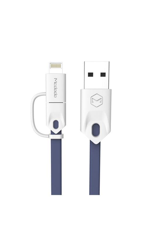 Apple Uyumlu iPhone Lightning Micro Usb Akıllı Şarj Data Kablosu Mavi
