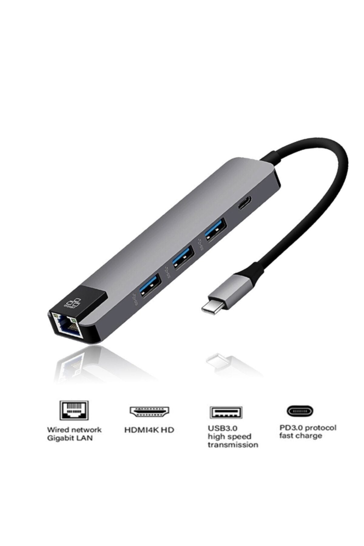 6-1 Macbook Matebook Hdmi Ethernet Usb Çoklayıcı Type-c Hub Çevirici