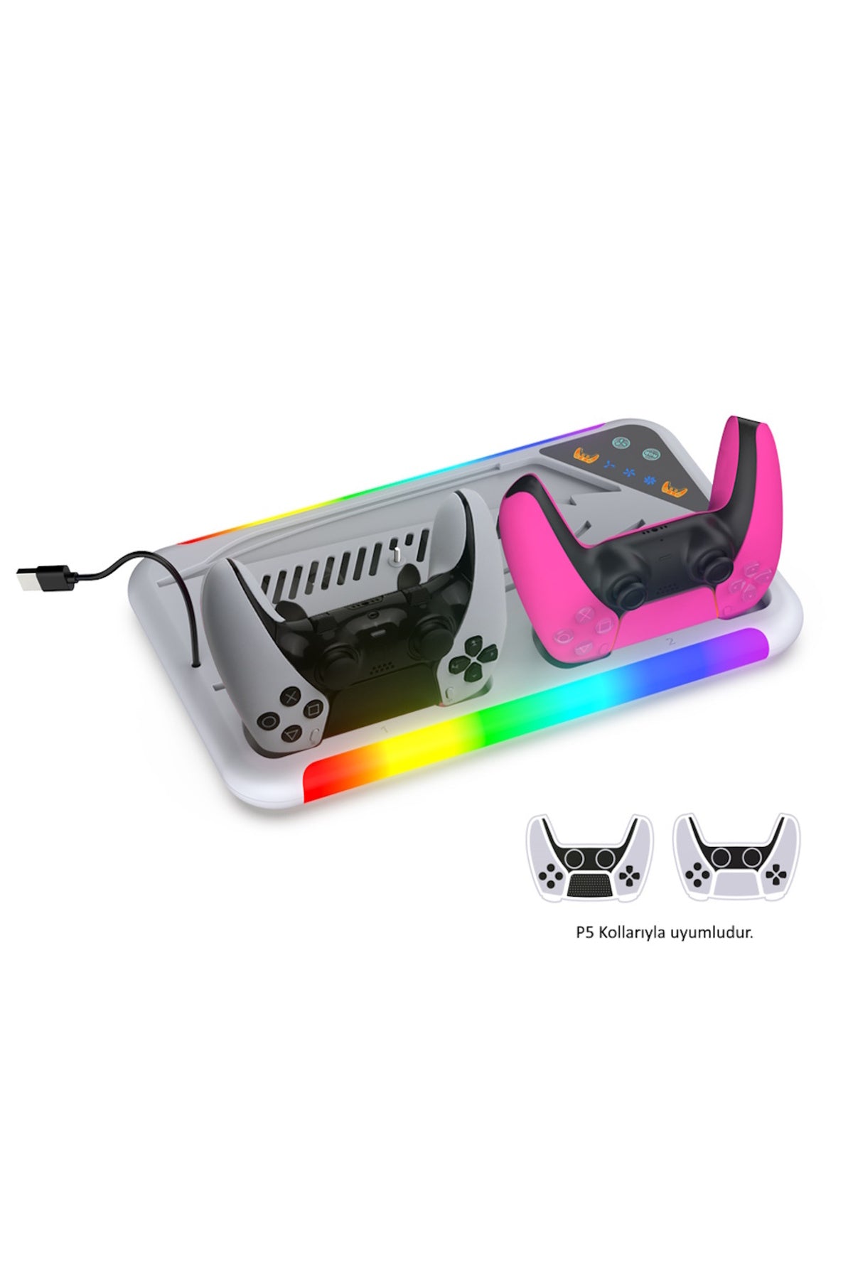 TP5-3557D Beyaz P5/P5 Pro/P5 Slim RGB Şarj İstasyonlu Soğutucu Fan