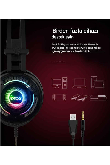 Pg-r008 Ps4-ps5-nintendo Switch-xbox Uyumlu Pc Led Oyuncu Kulaklığı Siyah