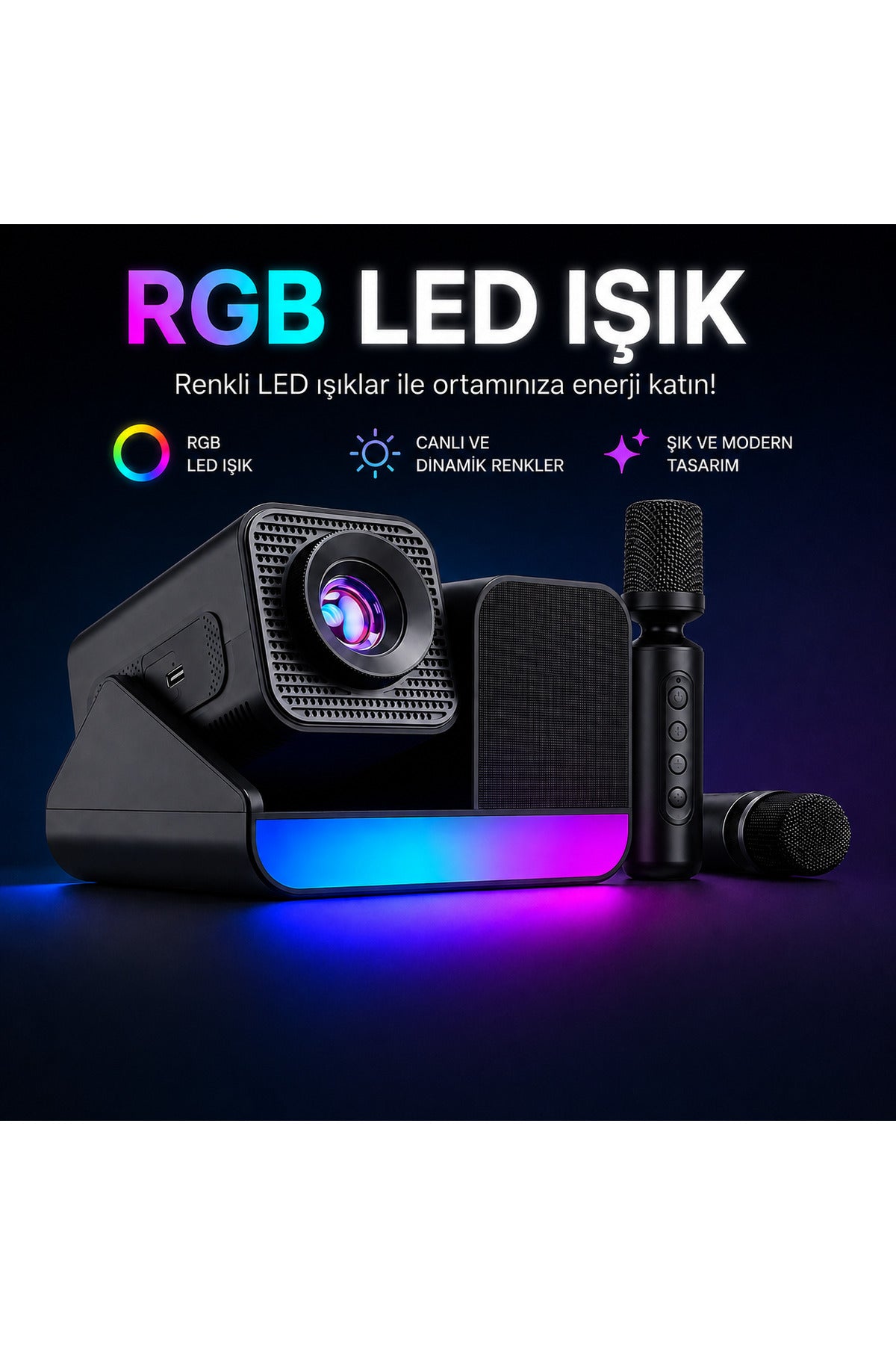 HP-SP01 Edition Projeksiyon Speaker Mikrofon 3in1 Taşınabilir Android 11 Akıllı Sinema 1GBRam 8GBRom
