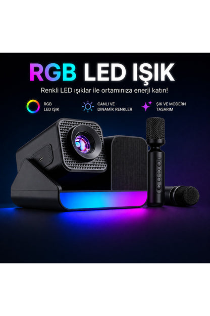 HP-SP01 Edition Projeksiyon Speaker Mikrofon 3in1 Taşınabilir Android 11 Akıllı Sinema 1GBRam 8GBRom