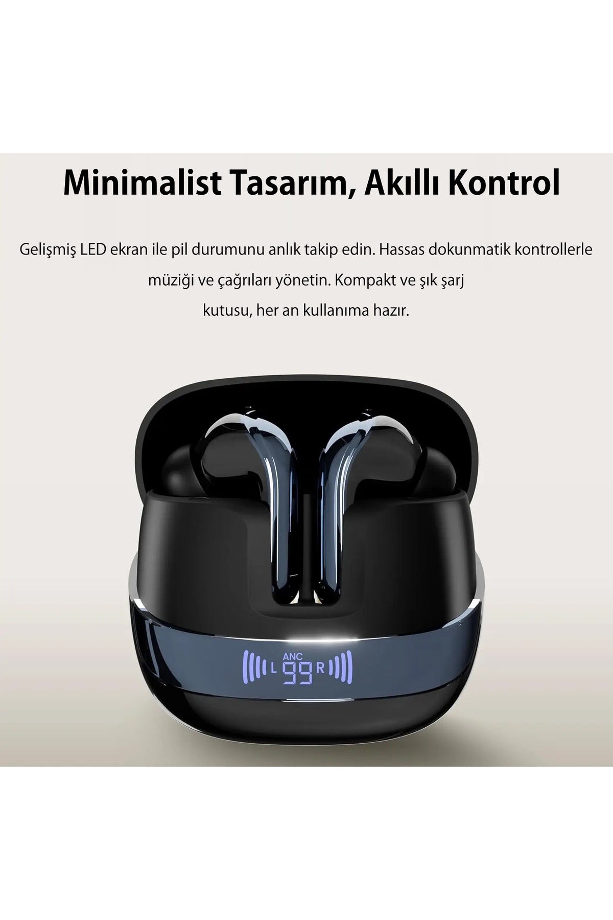 Dijital LED Ekranlı ANC/ENC Çift Gürültü Engellemeli Bluetooth 5.4 Kulak İçi Kulaklık - BTWX