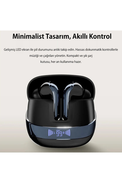 Dijital LED Ekranlı ANC/ENC Çift Gürültü Engellemeli Bluetooth 5.4 Kulak İçi Kulaklık - BTWX