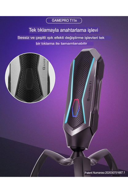 Gamepro T1 USB RGB Profesyonel Oyun ve Canlı Yayın Mikrofonu