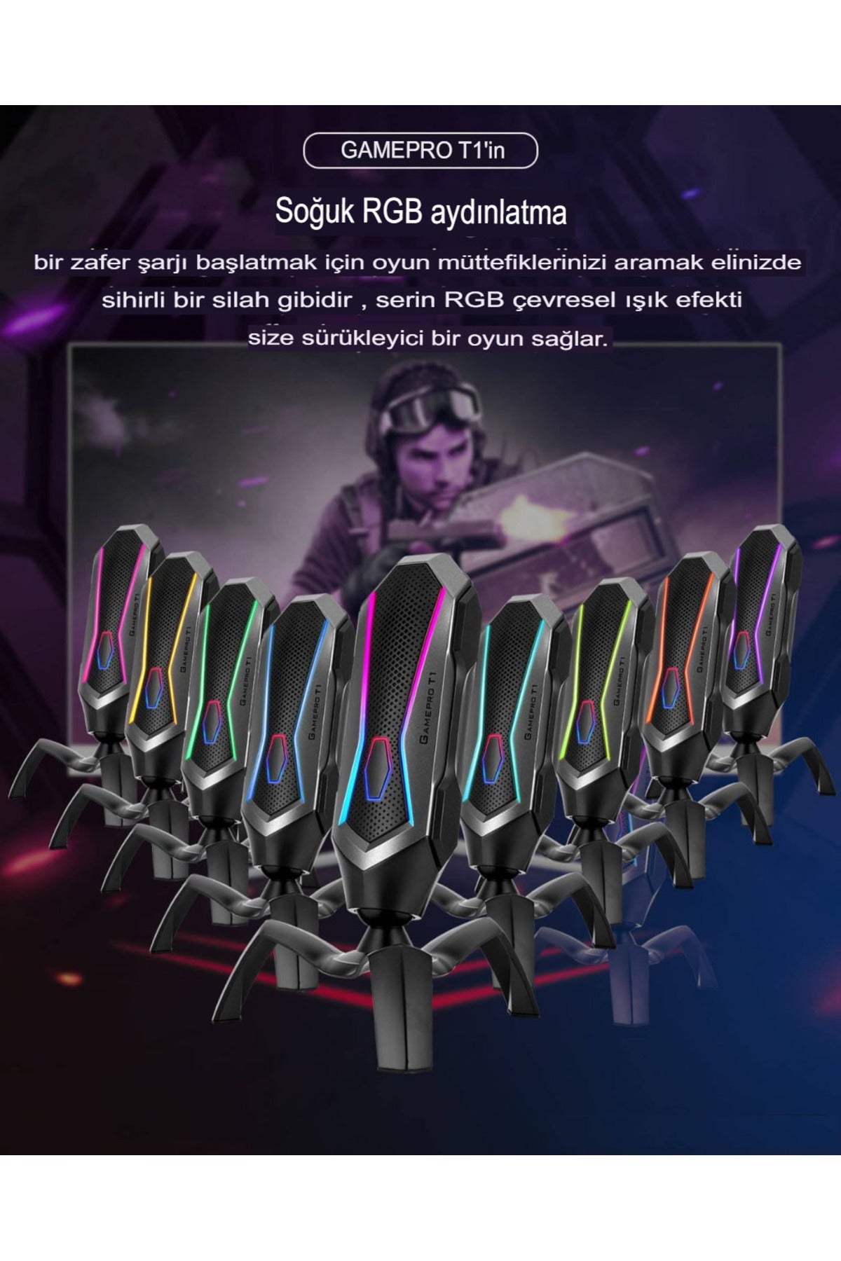 Gamepro T1 USB RGB Profesyonel Oyun ve Canlı Yayın Mikrofonu