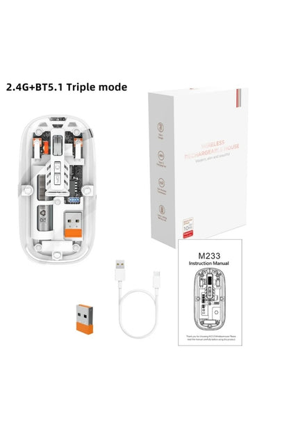 M133 Şeffaf Kablosuz Bluetooth Mouse Üç Modlu Sessiz Şarj Edilebilir