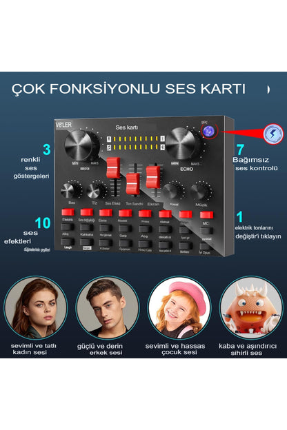 BM800 Mikrofon ve V8S Ses Kartlı Podcast Ekipman,Kayıt,Yayın,Canlı Yayın için Podcast Mikrofon