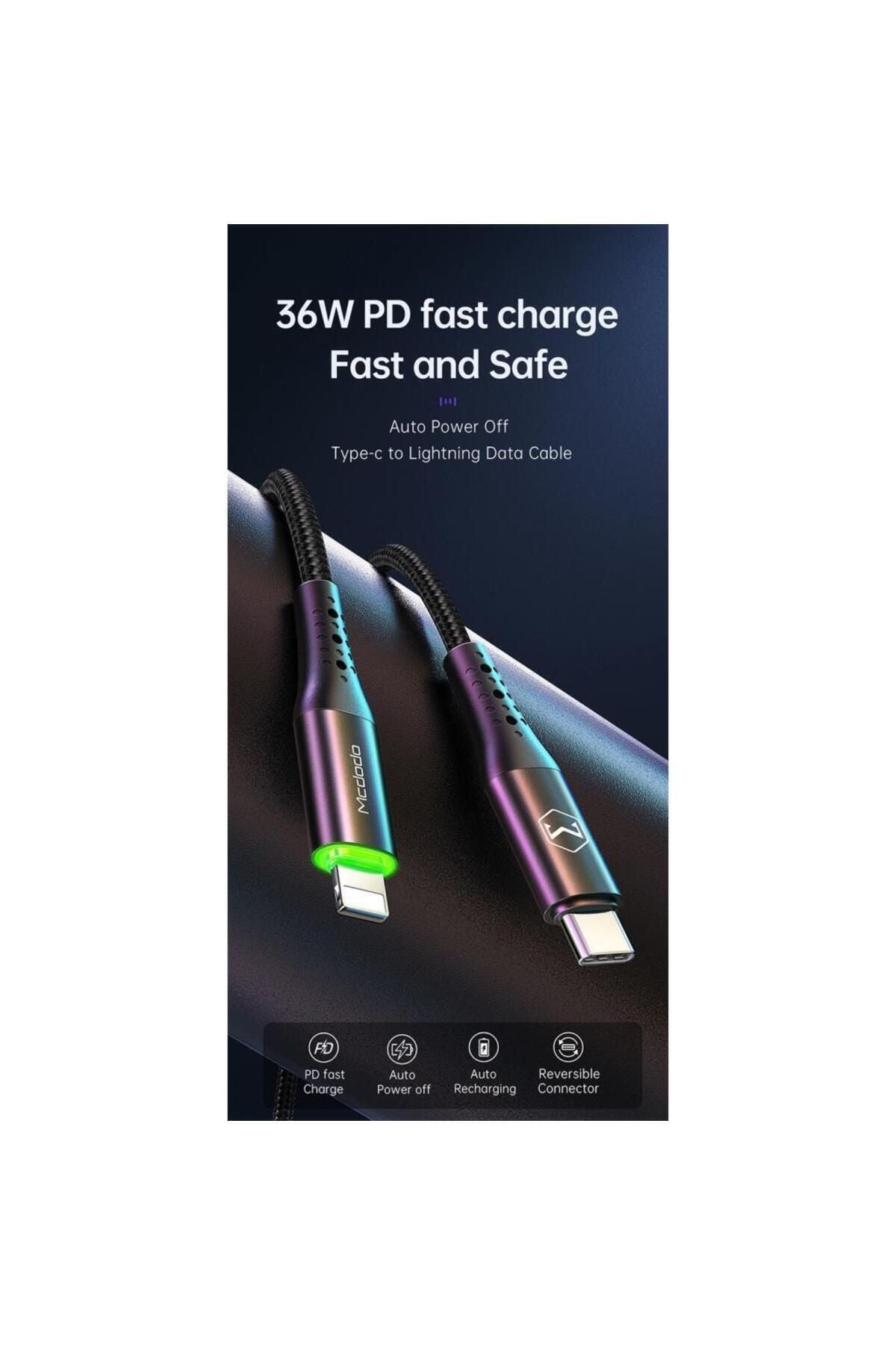 CA 7360 TYPE C TO IPHONE 36W PD DATA ŞARJ KABLOSU 1.2 M SİYAH