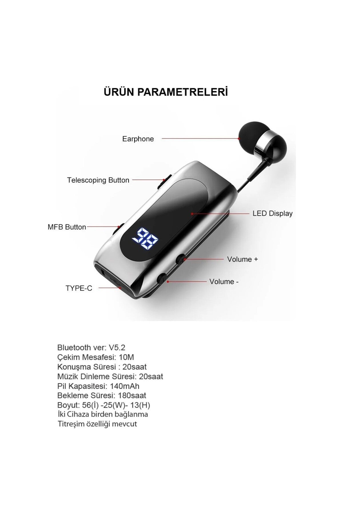 Ds-f210 Led Ekranlı Makaralı Bluetooth Kulaklık – 25 Saat Kesintisiz Kullanım