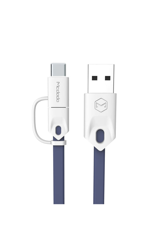 M-data 2in1 Type-c Micro Usb Şarj Data Kablosu Mavi