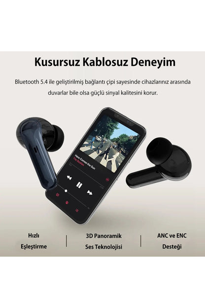 Dijital LED Ekranlı ANC/ENC Çift Gürültü Engellemeli Bluetooth 5.4 Kulak İçi Kulaklık - BTWX