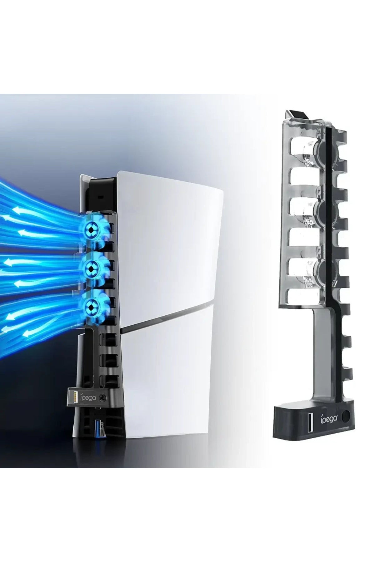 PG-P5S005 PS5 Slim Disk-PS5 Slim Dijital Uyumlu 3 Kademeli LED Işıklı Arka Soğutucu Fan