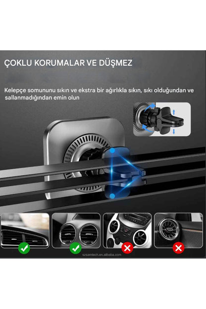 Magsafe Güçlü Manyetik 15w Hızlı Şarj Led Işıklı Araç Telefon Tutucu