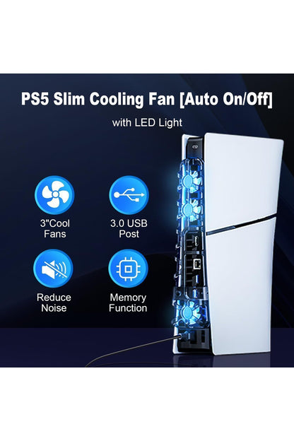 Tp5-3538 Ps5 Slim İçin Led Işıklı Kademeli Güçlü Soğutma Fanı Siyah