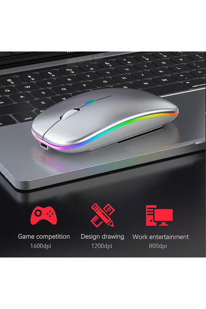 Rgb Ledli Şarj Edilebilir Sessiz Tıklamalı Ergonomik Çift Modlu Kablosuz Bluetooth Mouse Gtx Çok Renkli