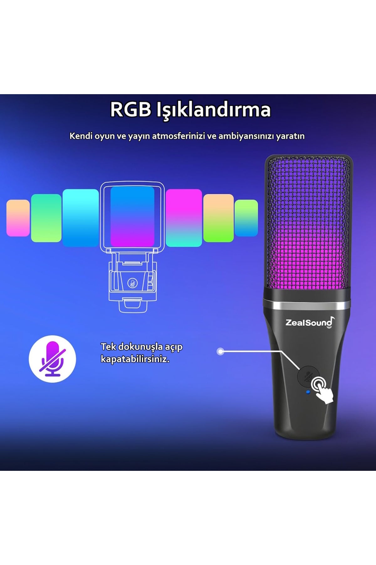 A68 RGB USB Condenser Gamer Mikrofon