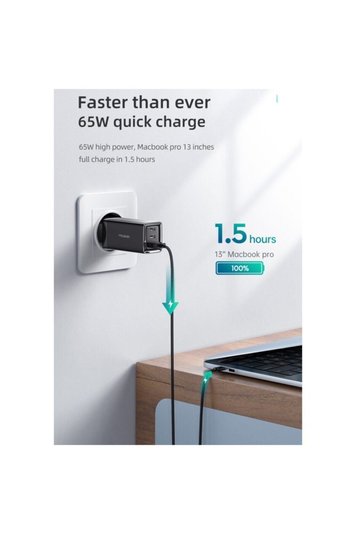 Ch-7921 Gan 65w Yüksek Hızlı 2typec 1usb Giriş Şarj Adaptörü-siyah