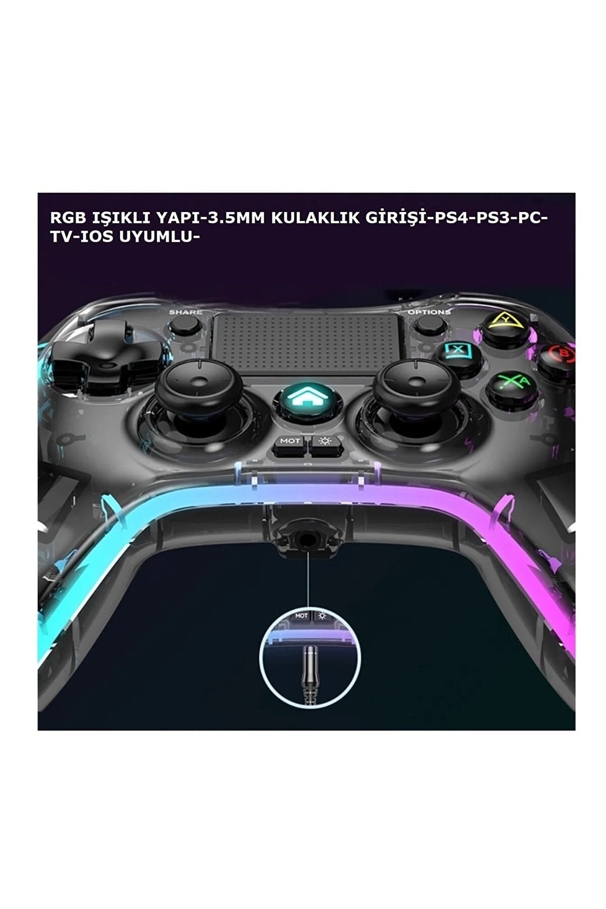 Ps-p05 Rgb Led Işıklı Ps4-ps3-tv-Apple Uyumlu iOS -pc Kablosuz Joystick Gamepad Oyun Kolu