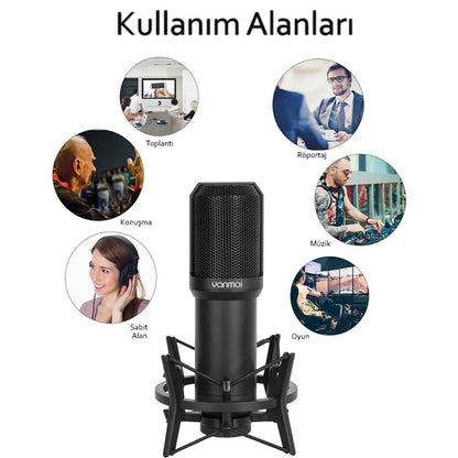 Q10 Kondansatör Mikrofon Seti - Pop Filtre, Mikrofon Standı ve Şok Aparatı Dahil