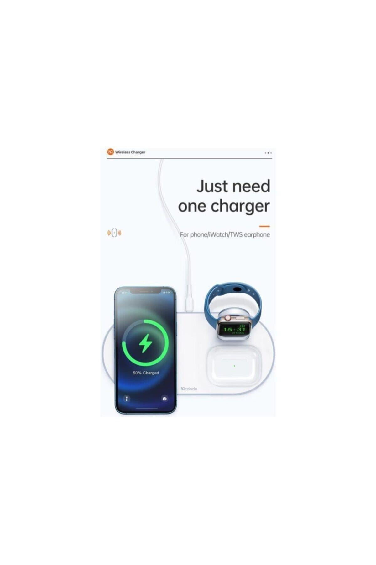 Mcdodo CH-7060 3 İn1 Manyetik 15 W Kablosuz Hızlı Şarj Dock Stand Beyaz